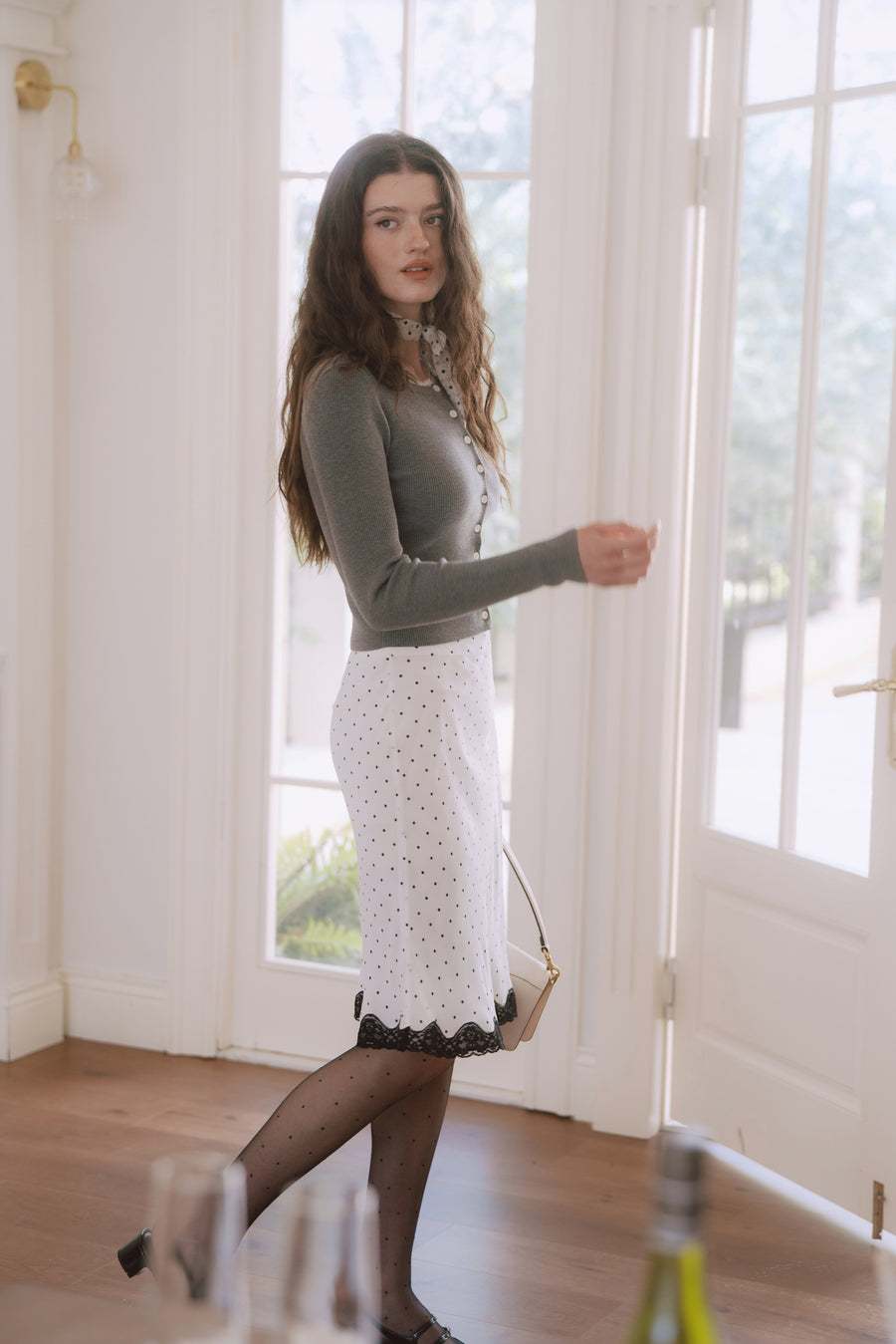 AZURIERA Fiona Knit Top – Ribbed Cardigan with Lace Trim