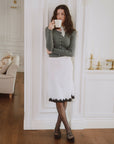 AZURIERA Fiona Knit Top – Ribbed Cardigan with Lace Trim