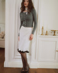 AZURIERA Fiona Knit Top – Ribbed Cardigan with Lace Trim