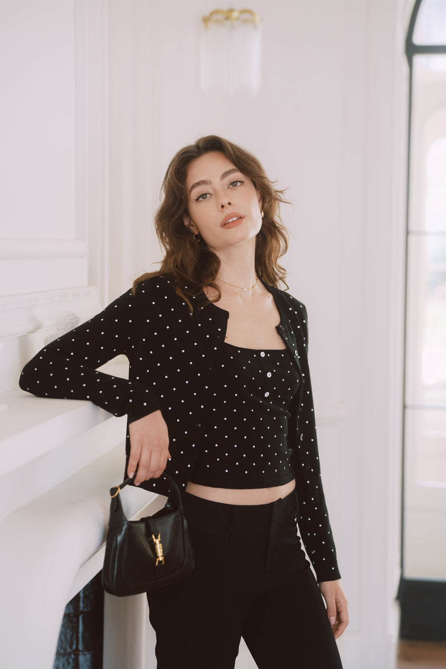 AZURIERA Nicole Knit Set – Polka Dot Cardigan and Camisole Duo