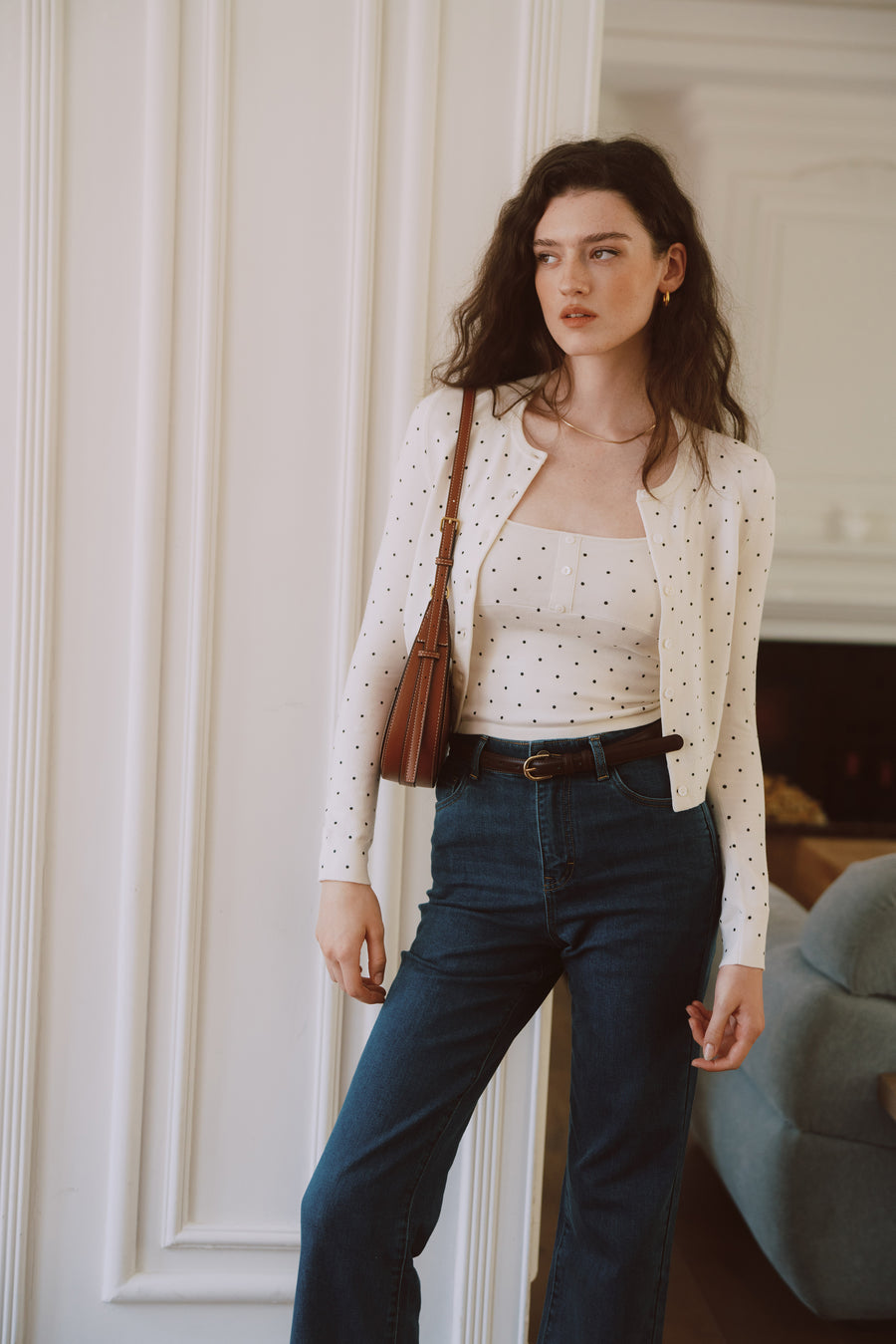 AZURIERA Nicole Knit Set – Polka Dot Cardigan and Camisole Duo