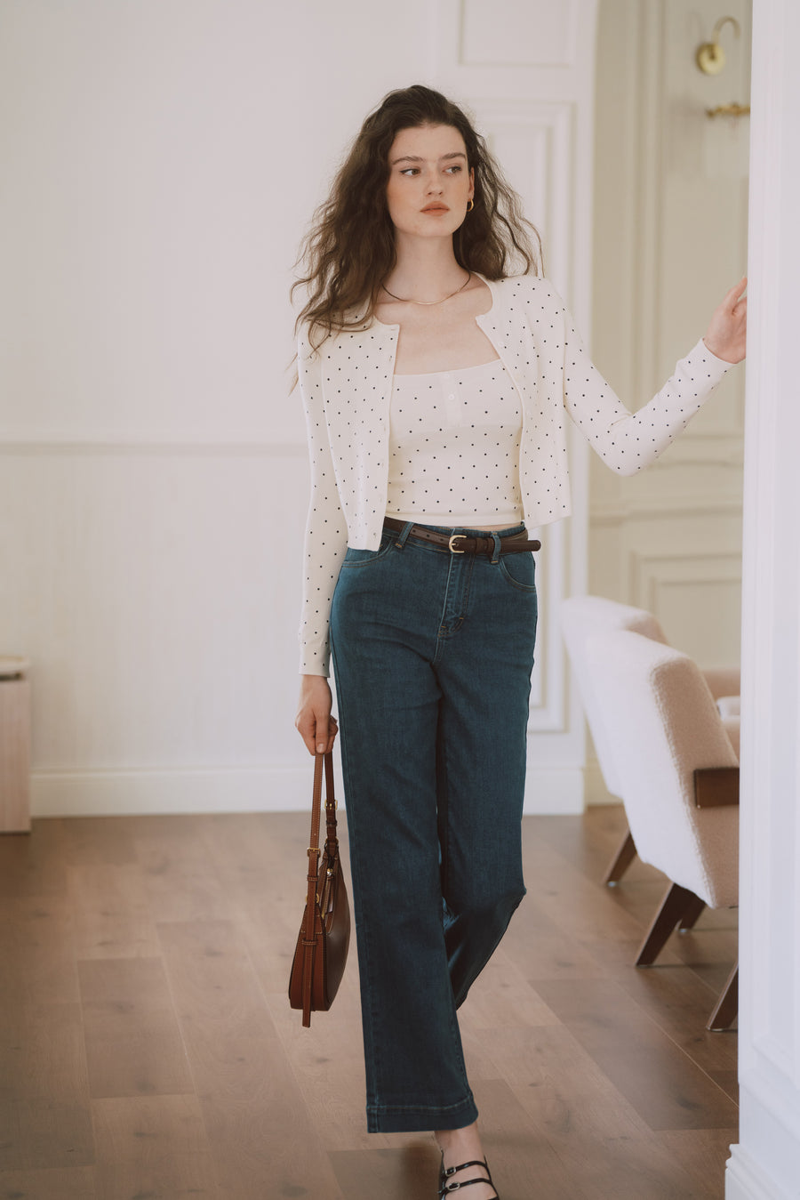 AZURIERA Nicole Knit Set – Polka Dot Cardigan and Camisole Duo