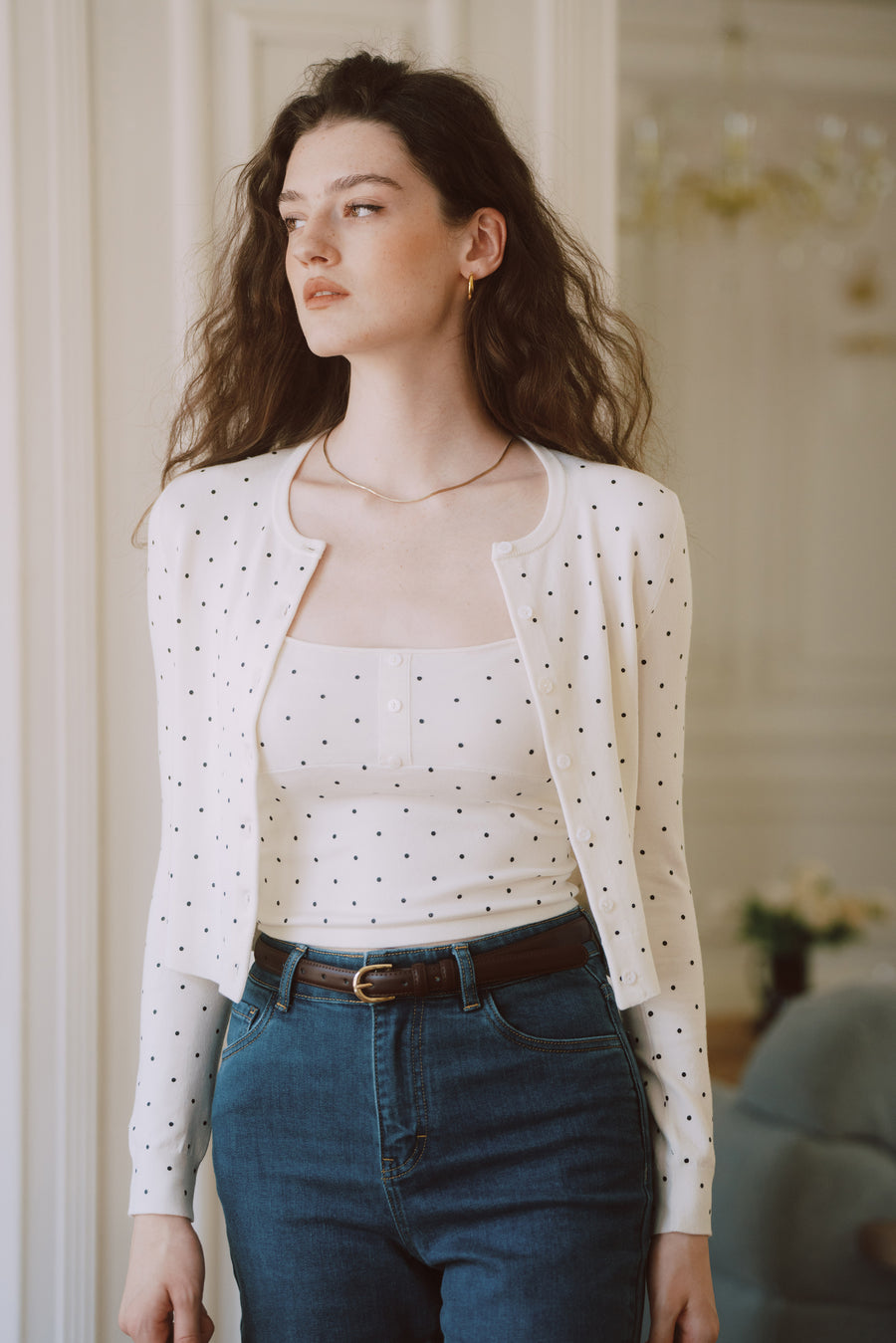 AZURIERA Nicole Knit Set – Polka Dot Cardigan and Camisole Duo