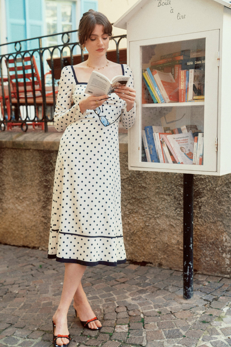 AZURIERA Dolores Silk Dress – Polka Dot Midi