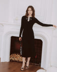 AZURIERA Alvira Knit Dress – Elegant Black Long Sleeve Midi Dress