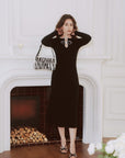 AZURIERA Alvira Knit Dress – Elegant Black Long Sleeve Midi Dress
