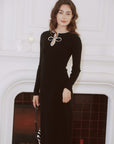 AZURIERA Alvira Knit Dress – Elegant Black Long Sleeve Midi Dress