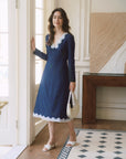 AZURIERA Naomi Silk Dress – Navy Polka Dot Lace Midi Silk Dress