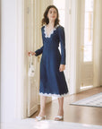 AZURIERA Naomi Silk Dress – Navy Polka Dot Lace Midi Silk Dress