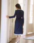 AZURIERA Naomi Silk Dress – Navy Polka Dot Lace Midi Silk Dress