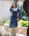 AZURIERA Naomi Silk Dress – Navy Polka Dot Lace Midi Silk Dress