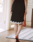 AZURIERA Marie Silk Dress – Polka Dot Midi Slip with Lace Hem