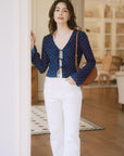 AZURIERA Delia Silk Top – Navy Polka Dot Long Sleeve Tie Blouse