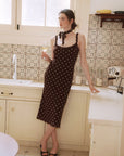AZURIERA Floy Silk Polka Dot Slip Dress with Ruffle Trim