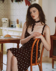 AZURIERA Floy Silk Polka Dot Slip Dress with Ruffle Trim