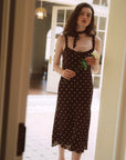 AZURIERA Floy Silk Polka Dot Slip Dress with Ruffle Trim