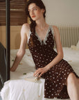 AZURIERA Marie Silk Polka Dot Slip Dress with Lace Trim