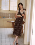 AZURIERA Marie Silk Polka Dot Slip Dress with Lace Trim