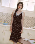 AZURIERA Marie Silk Polka Dot Slip Dress with Lace Trim