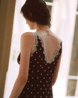 AZURIERA Marie Silk Polka Dot Slip Dress with Lace Trim