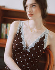 AZURIERA Marie Silk Polka Dot Slip Dress with Lace Trim