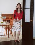 AZURIERA Roma Knit Top – Red V Neck Cardigan with Floral Detail