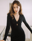 Livia Black Long-sleeved Dress｜AZURIERA