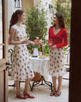 AZURIERA Susy Silk Skirt – Floral Polka Dot Bias Cut Lace Hem