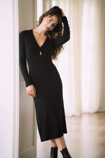 Livia Black Long-sleeved Dress｜AZURIERA