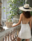 Women's Summer Linen Mini White Dress｜Azuriera