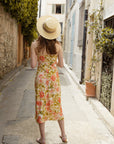 French Chic Summer Floral Midi Silk Dress｜AZURIERA