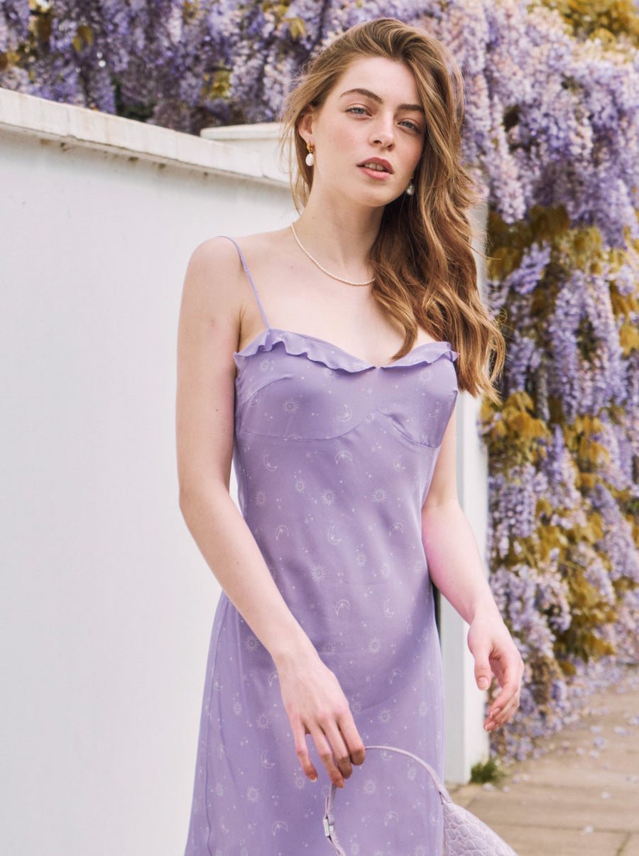 Violet Silk Floral Midi Dress｜AZURIERA