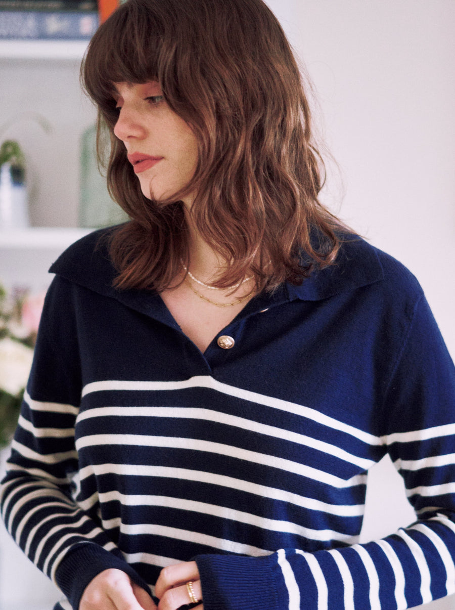 Women's Classic French Stripped Wool Breton Sweater｜Azuriera