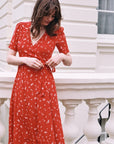 Carol Red Floral Silk Wrap Dress｜Azuriera