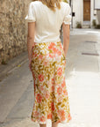 AZURIERA Abigail Silk Floral Midi Skirt