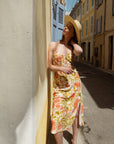 French Chic Summer Floral Midi Silk Dress｜AZURIERA