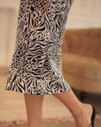 Women's Zebra Print Silk Midi Skirt｜Azuriera