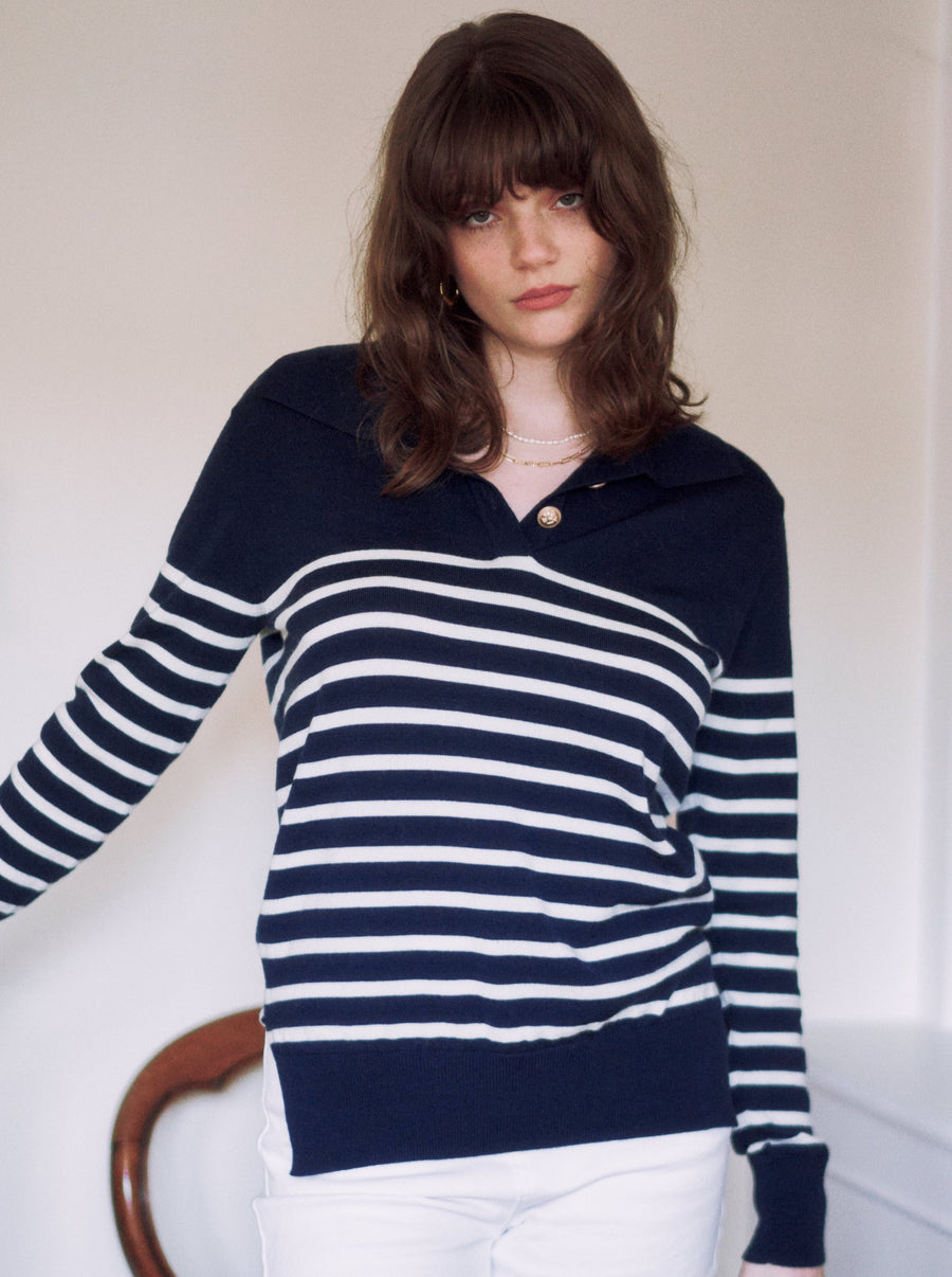 Women's Classic French Stripped Wool Breton Sweater｜Azuriera