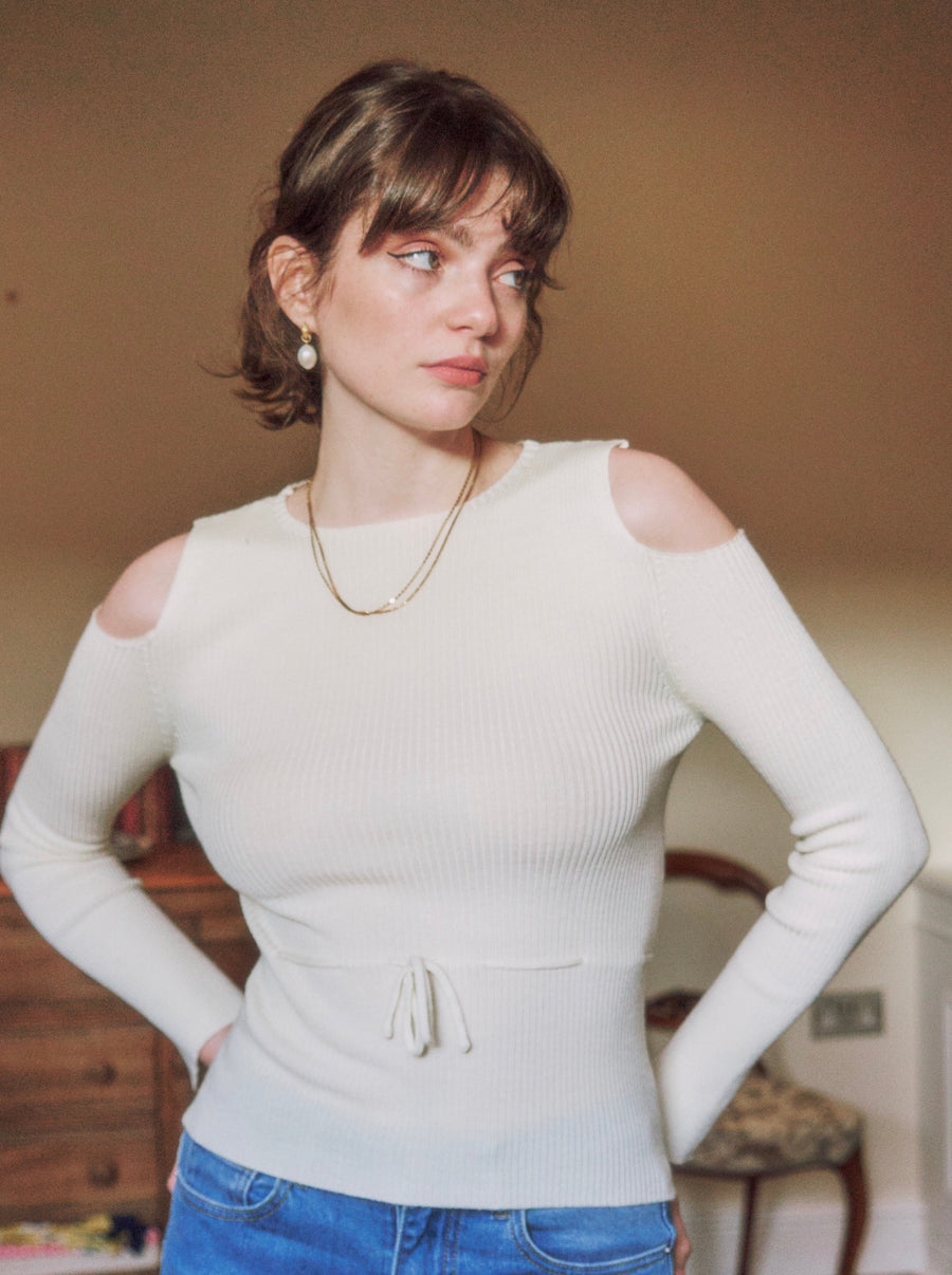 Women's Wool White Sweater｜Azuriera
