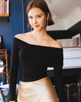 Women's Clothing Black Off-shoulder Cropped Top｜AZURIERA