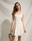 Women's Lemon Printed Floral Silk Mini Dress｜Azuriera