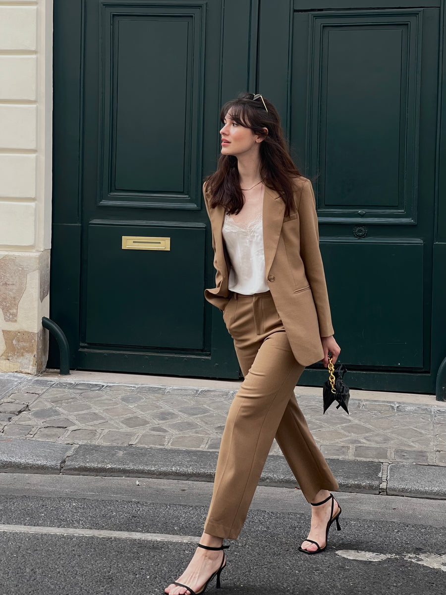 Nadine Wool-blend Camel Trousers｜AZURIERA\