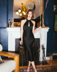 Women's Holiday Black Satin Dress｜AZURIERA